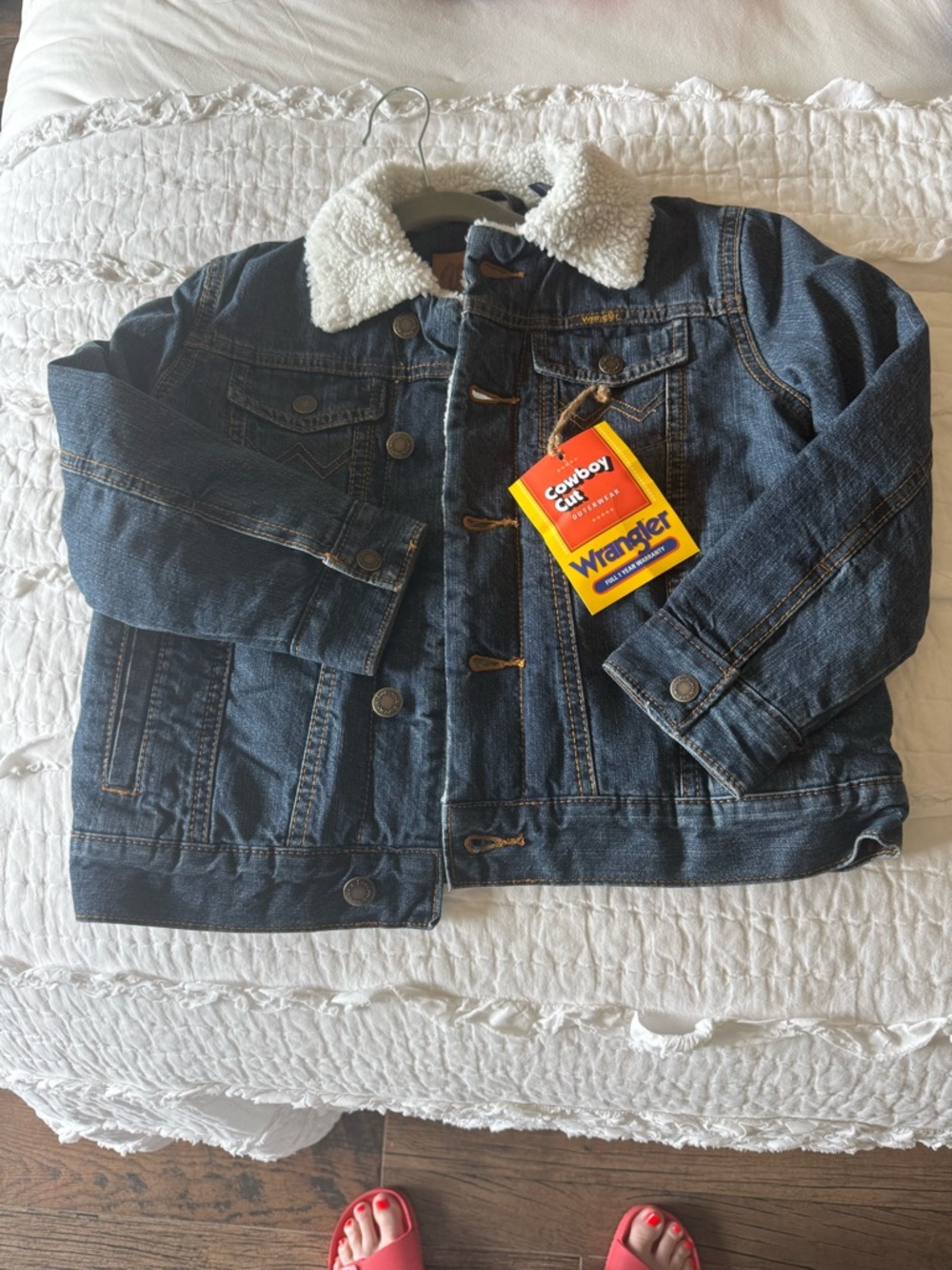 Wrangler Dark Blue Denim Jacket with White Sherpa lined  - Kids